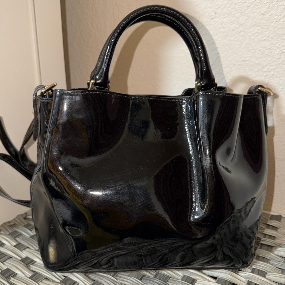 Dooney & Bourke Black Patent Leather Shoulder/Crossbody Satchel with Blue Lining - Picture 11 of 16